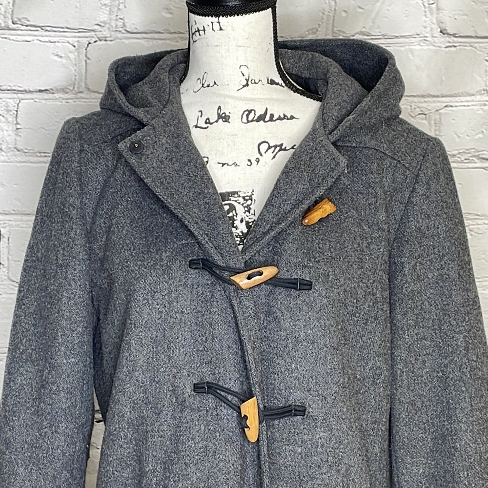 J Crew Toggle Button Hooded Coat - Gray - Size Me… - image 2